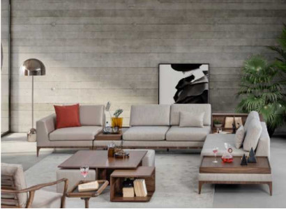 Living room Corner sofa L-shape Wood Corner suite Sofa Couches Luxury Furniture